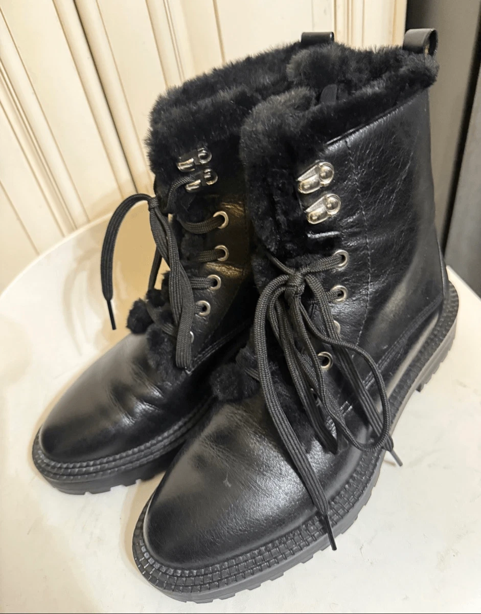 Women Ankle Boots Chunky Sole Ladies Zip Lace Up Faux Fur Army - Foto 4