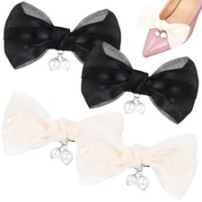 2 Paia Fermascarpe Fiocco con Perle Finte Fibbie per Scarpe Staccabili Fai da Te Accessori