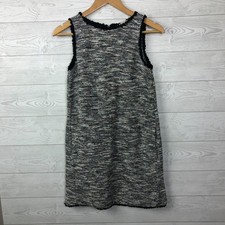 Ann Taylor LOFT Women's XS Sleeveless Tweed Shift Dress Fringe Trim Gray Black