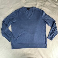 Brooks Brothers Mens V Neck Sweater Blue 100 Supima Cotton Long Sleeve Size L