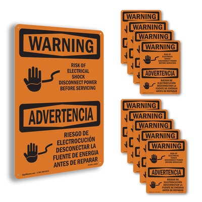 Risk Of Electrical Shock Disconnect OSHA WARNING Sign Or Decal - 5 or 10 Pack
