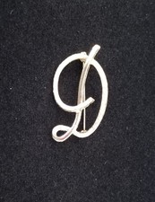 Vintage Cursive Initial Letter D Textured Large Gold Tone Pin Brooch
