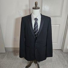 Hugo Boss Aikin Hollo Mens 44L Black Virgin Wool Silk Trim Tuxedo Jacket Blazer