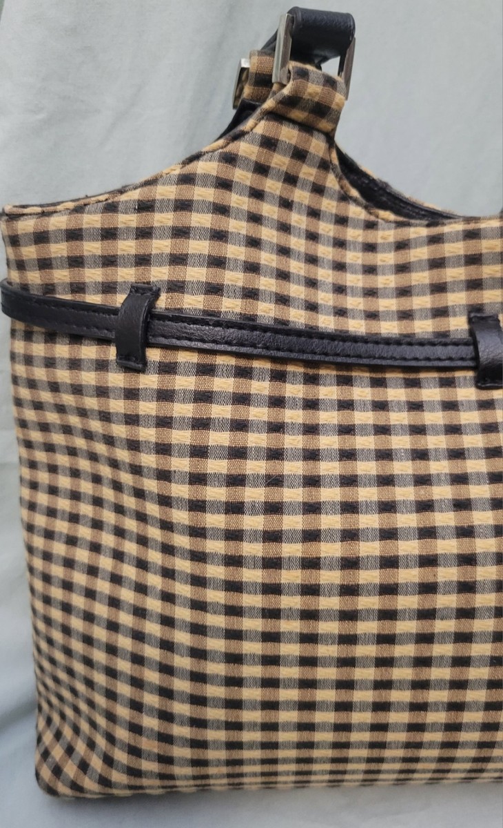 Longaberger Homestead Tote Gingham Beige/Black Bow Accent Lined Tie Closure View 3