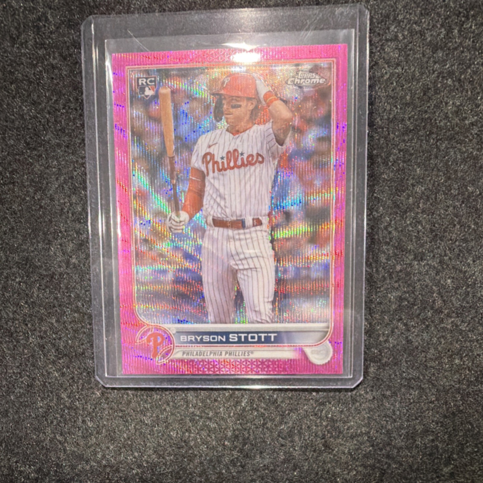 2022 Topps Chrome Update Bryson Stott Phillies Pink Wave Refractor Rookie USC154