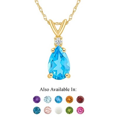 14K Gelbgold 8x5mm Birnenform Natürlicher Blautopas Diamant Akzent Anhänger