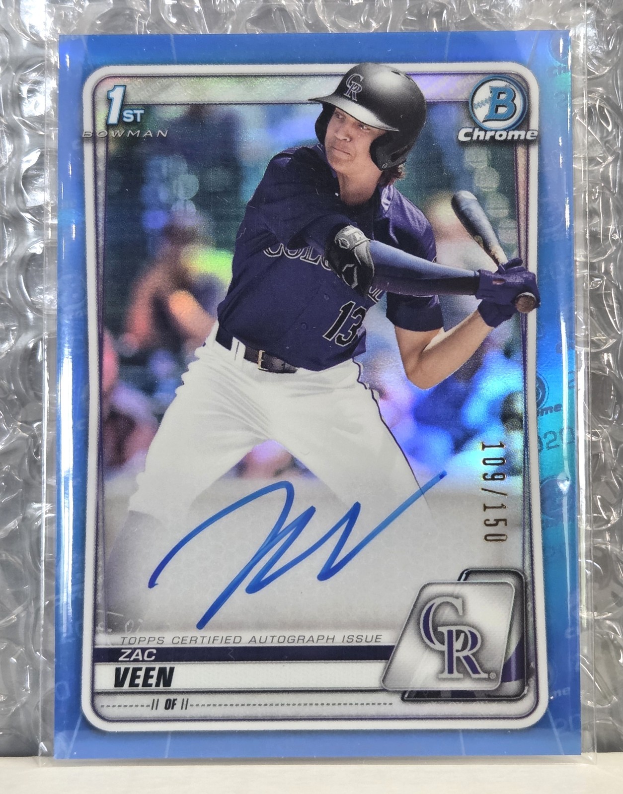 ZAC VEEN ~ 2020 Bowman Draft Chrome 1st Autograph ~ BLUE REFRACTOR AUTO #/150
