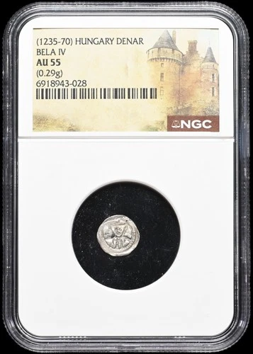 Medieval Silver Coin. Bela IV. Hungary, 1235-1270AD. NGC AU55.