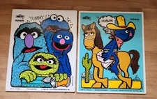 2 Vintage Playskool Wooden Sesame Street Puzzles 4 Monster Cookie Grover Muppets