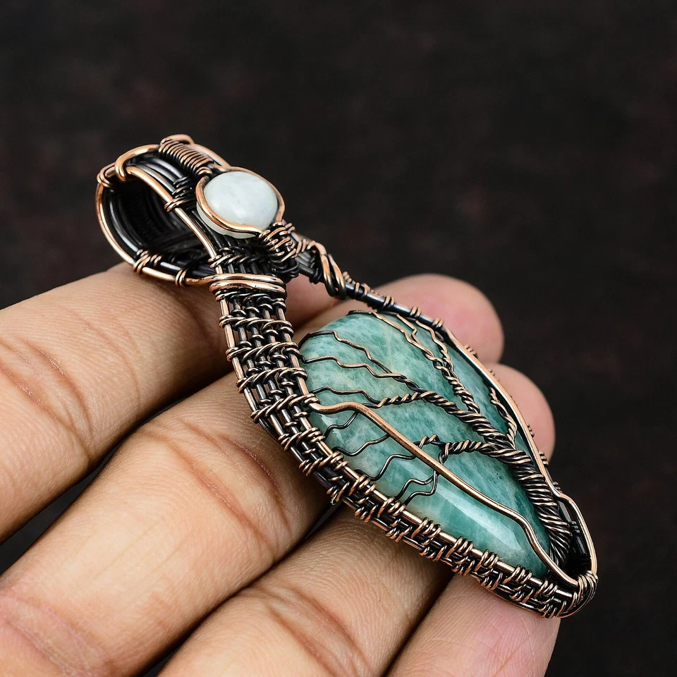 Regalo Para Ella Cobre Amazonita Joyería Alambre Envuelto Árbol de la Vida Colgante 2.95" Foto 4 de 4