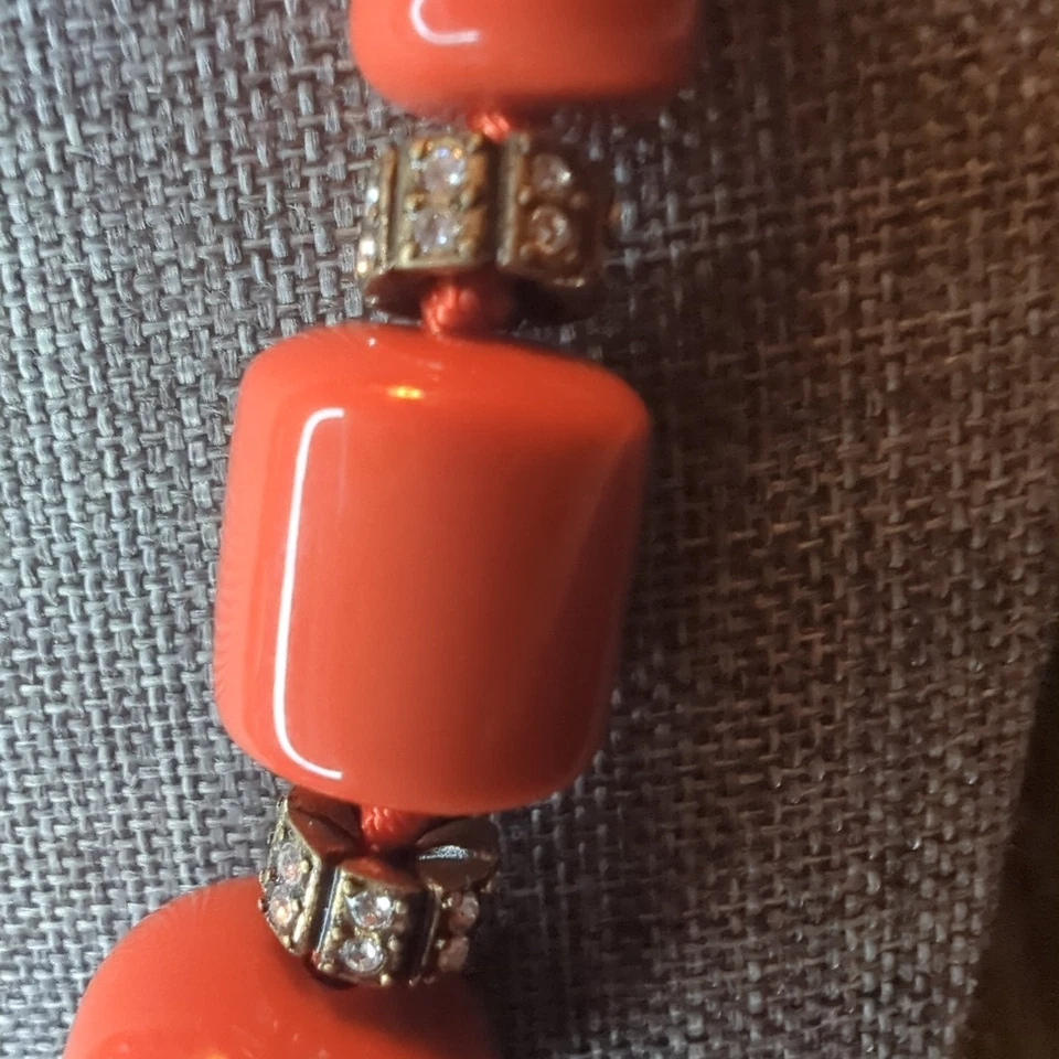 J. Crew Vintage Graduated Beaded Rhinestone Knotted Necklace Orange 30" - Image 3 of 4