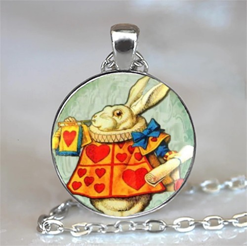 Pretty Goth White Rabbit Tea Party Time Silver Pendant Necklace Free Gift Bag - Picture 26 of 38
