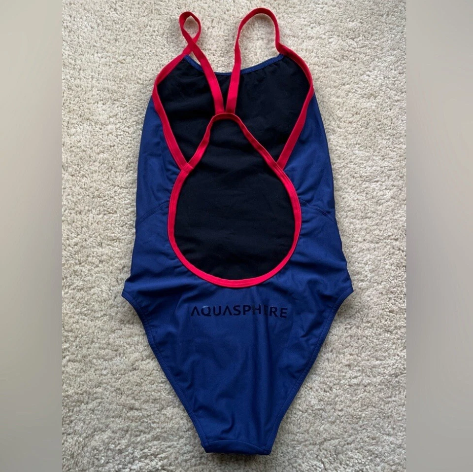 Nuevo sin etiquetas Traje de baño de entrenamiento AquaSphere para mujer azul marino-rojo - talla 30 (4) EE. UU. Foto 2 de 4