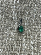 Emerald Diamond Necklace Oval Emerald With Diamond Accents 14 Kt. White Gold