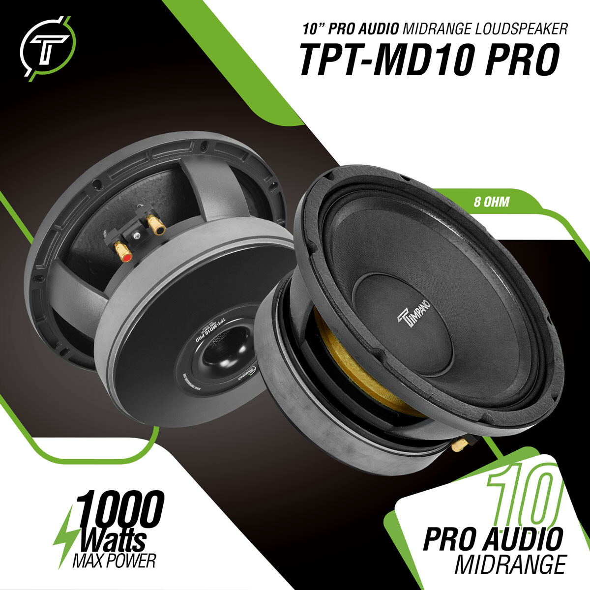 Timpano TPT-MD10 Pro 10'' 1000W Midrange Car Audio Speaker for