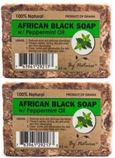 By Natures 100% Natural African Black Soap With Peppermint Oil 3.5 Oz (Pack of