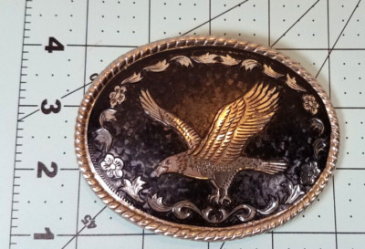 Flying Eagle Oval Belt Buckle with ''W'' Mark. Black & Silver tone  Made in U.S.A.