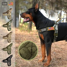 Tactical No Pull Dog Harness Reflective Soft Flannel Padded Pet Vest with Flags