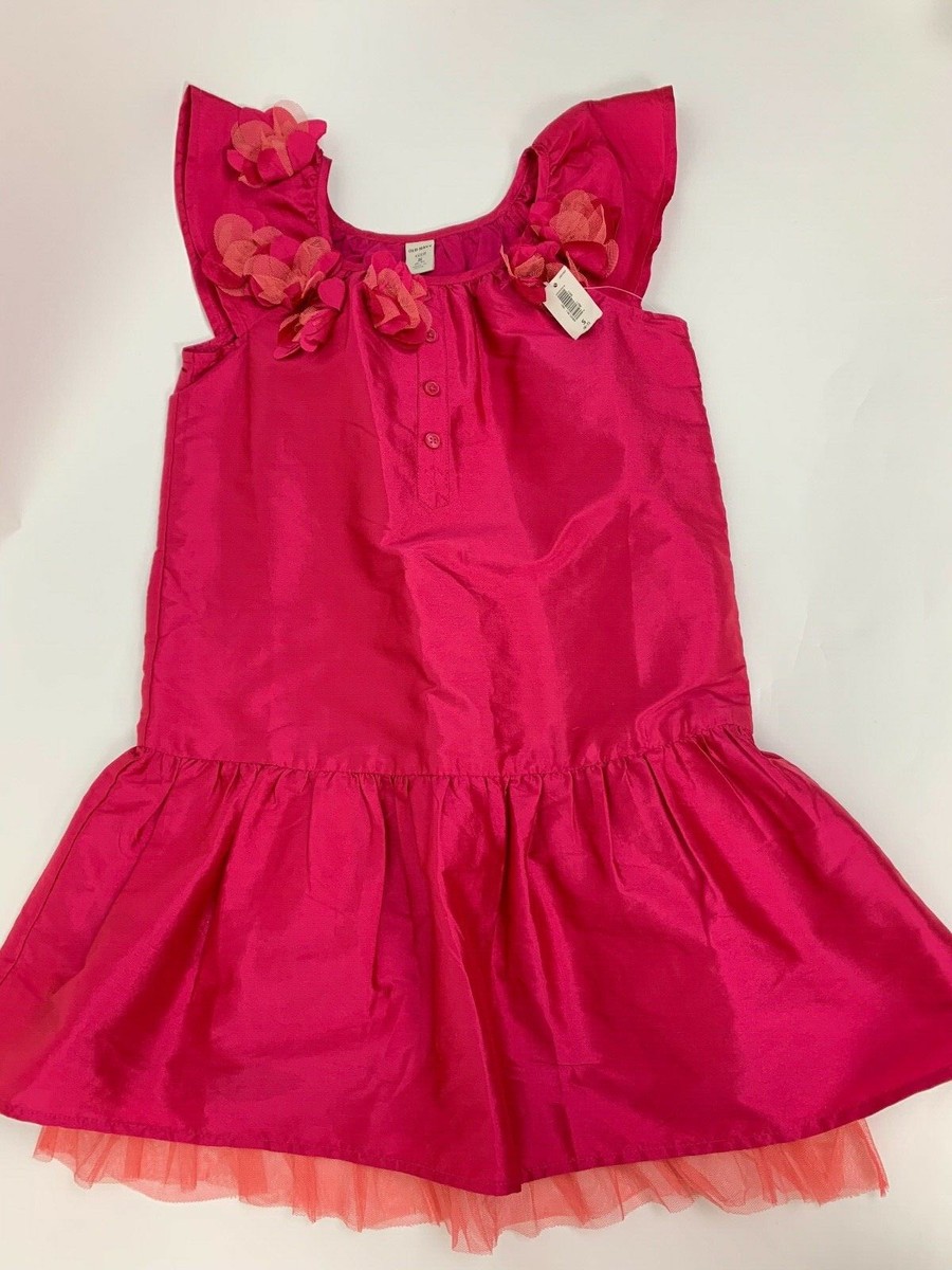 NEW Old Navy Pink Rosette Henley Drop Waist Dress S 6 7 Girls