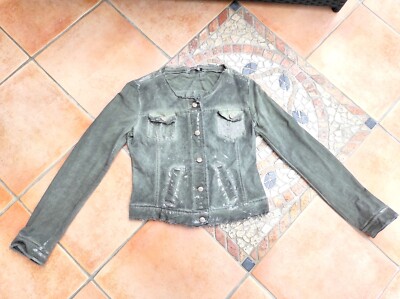 Lindsay Moda Jeansjacke Jeans Jacke M L 38 40 Sweatjacke Olive Distressed Olive