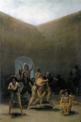 THE YARD OF A MADHOUSE MENTAL ASYLUM  TWO MEN FIGHTING PAINTING BY GOYA REPRO 