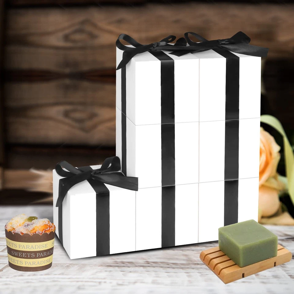 Paquete de 30 cajas de regalo blancas tapas de papel de 5x5x5" boda cumpleaños dama de honor cupcake Foto 2 de 4