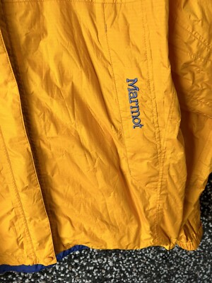 VTG 90s MARMOT Yellow Orange Nylon Hooded Shell Hiking Outdoor