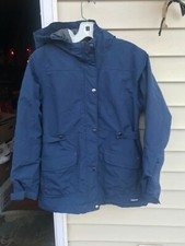 Lands End Girls Size XL 16 Navy Blue Jacket Full Zip Hood Windbreaker