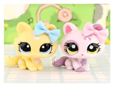 2pcs Pet Shop LPS Crouching Cat with Cute Bow Who Love LPS Kids Gift Girl Toys
