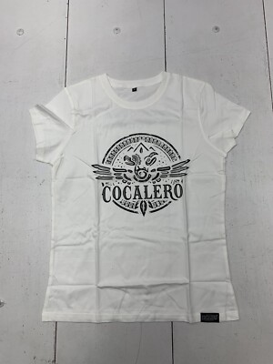 Cocalero Womens White Graphic Print Short Sleeve Shirt Size Medium