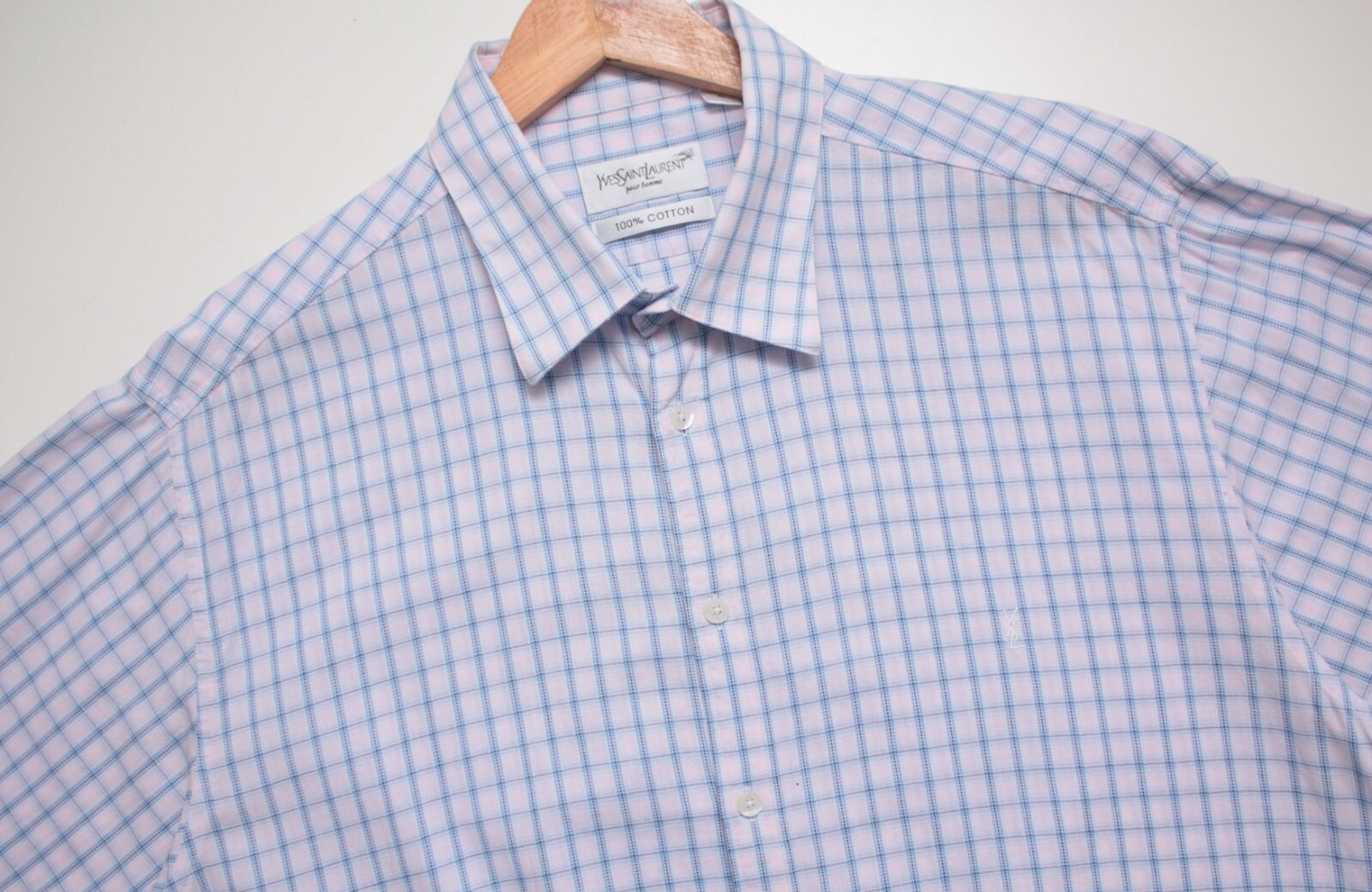 Yves Saint Laurent camicia a quadri rosa chiaro uomo XL