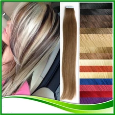 Tape on Remy Human Hair Extensions Virgin Ombre PU Skin Weft Full Head 20/40pcs