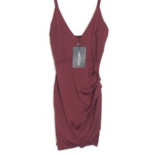Pretty Little Thing NWT Burgundy Strappy Plunge Wrap Skirt Bodycon Dress Size 2