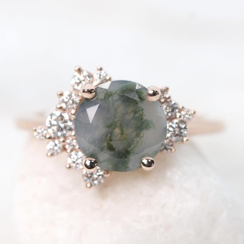 vintage moss agate ring for women moss agate 925 sterling silver ring for her - Picture 2 of 6