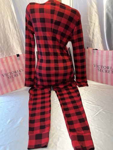 Victoria's Secret Pink Thermal Long Janes Pajamas Size XL Red Plaid - Picture 3 of 3