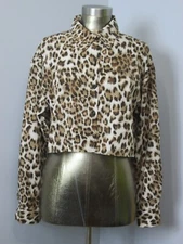 Shein Brown Animal Print Crop Top Womens Size L Chest 44 Long Sleeve 227-29103