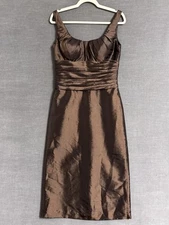 Bill Levkoff Dress 10 Brown Sleeveless Ruched Formal Cocktail Evening Retro Glam
