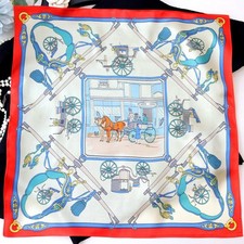 Travel Carriage Print 100 Mulberry Silk Shawl Scarf Necktie Kerchief 21"