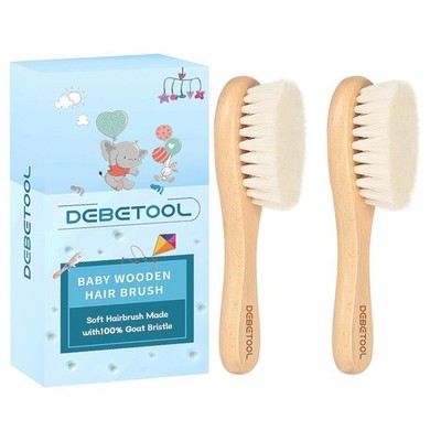 Baby Hair Brush, 2 Packs - Natural Wooden Brush with Premium Goat Bristle, Ideal
