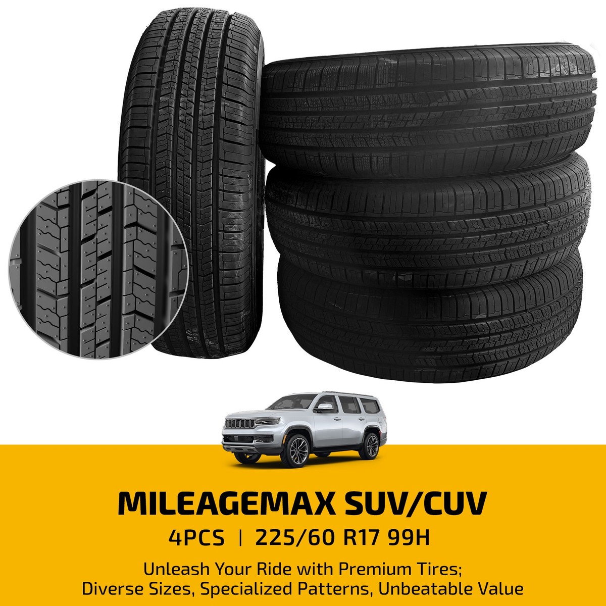 4 Tires 225/60R17 99H MILEAGEMAX SUV/CUV A/S All Season - Long