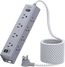 Surge Protector Power Strip - 10 FT Extension Cord, 10 FT, Grey 