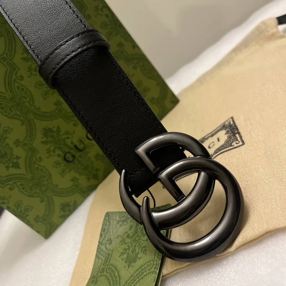 GUCCI GG Marmont Cinturón Ancho Cuero Negro Cinturón Ancho 34/85 Foto 2 de 4