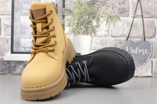 womens flat low block biker lace up work trail hiking walking ankle boots size