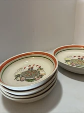 Vintage Rare Serving  Pasta Bowl 11 Inches W/ 4 Dinner Bowls 8” Ceramic