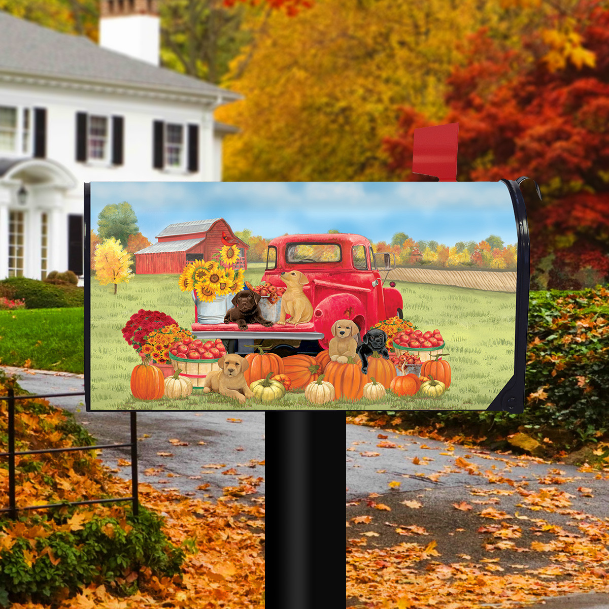 Magnetic Mailbox Cover - Christmas Red Truck Tree Design, Weatherproof, 25.5x21 In, No Tools Needed