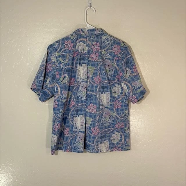 Camisa vintage Reyn Spooner para mujer azul medio hawaiano floral abotonada Foto 4 de 4