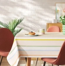 Room Essentials Rectangular Tablecloth NEW 60" x 84” 100% Cotton Striped Pastels