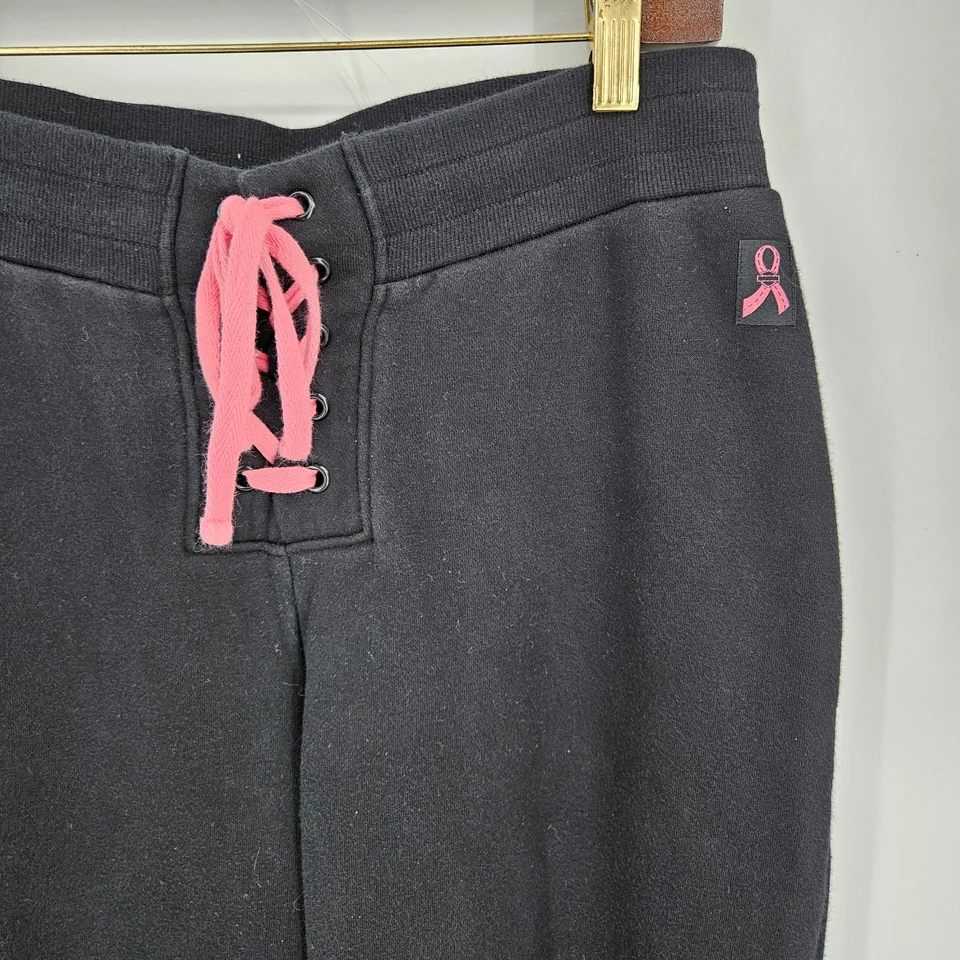 Calça de moletom Harley Davidson feminina com cadarço tamanho pequeno preta rosa câncer de mama - Imagem 2 de 4