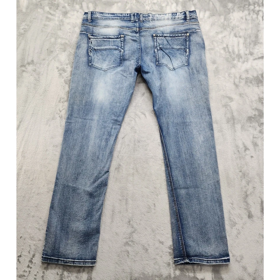 Pantalones de mezclilla vintage Y2K FUSAI para hombre 42/32 calce relajado pierna recta elásticos ropa de calle Foto 3 de 4