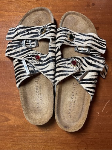 Marco Delli Capri Milk Sandals Hand Made In Italy Size 37 Black White Stripes - Picture 13 of 14